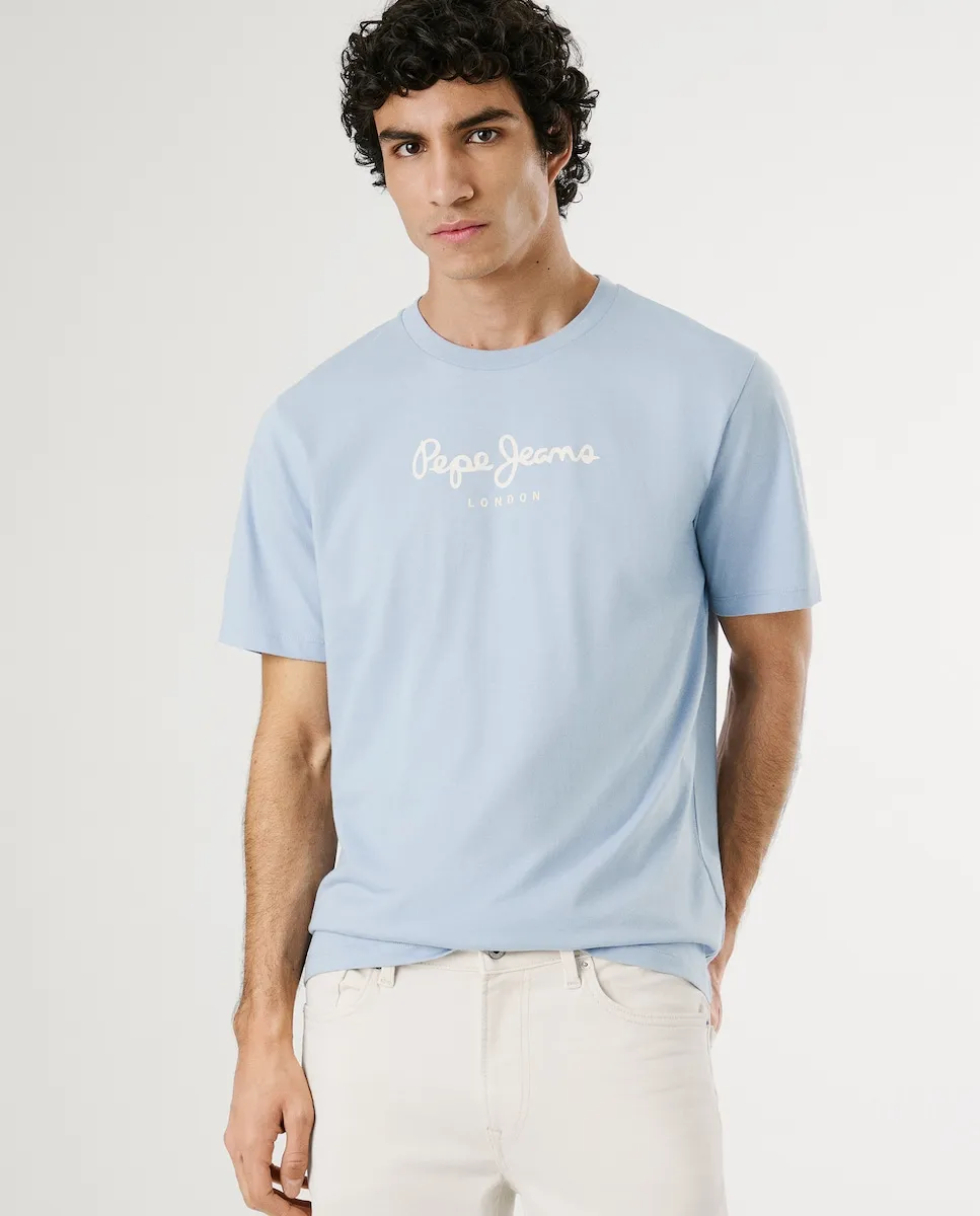

Мужская футболка с коротким рукавом и принтом логотипа Pepe Jeans, синий