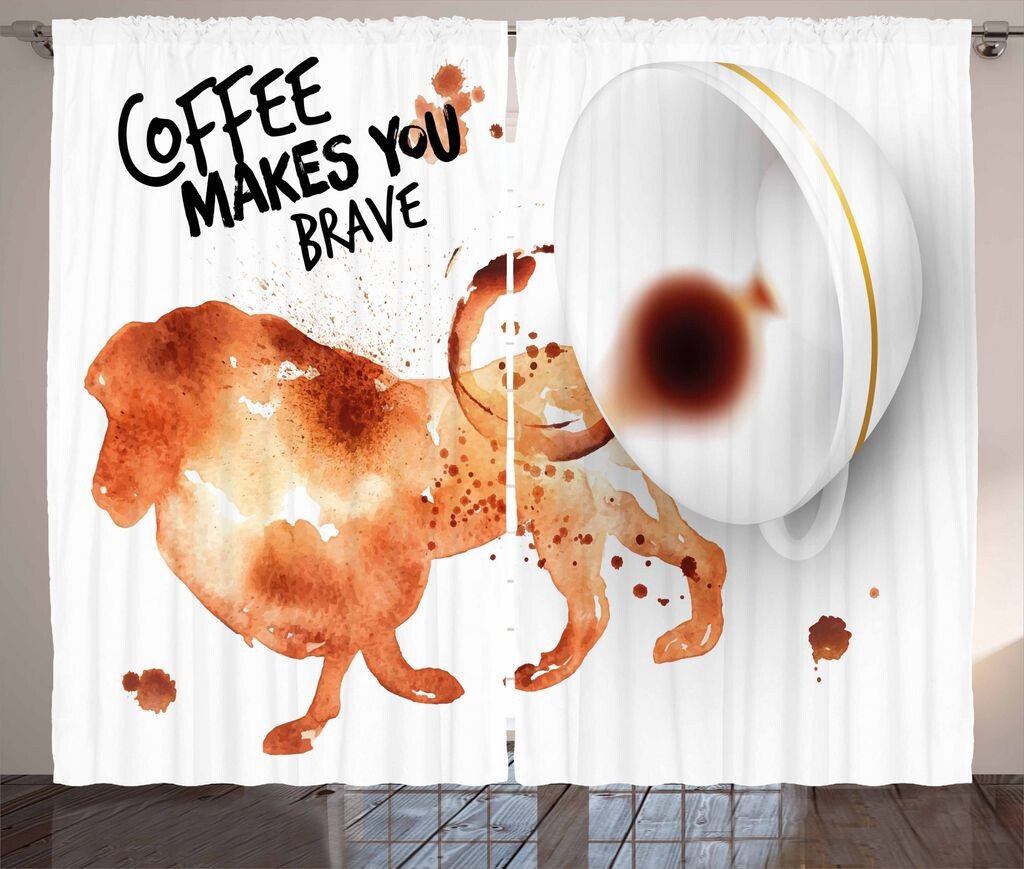 

ABAKUHAUS Coffee Art Рустикальная штора, Be Brave Wild Lion, универсальные ленточные шторы для гостиной с петлями и крючками, 280 x 260 см, Siena White Black, мультиколор