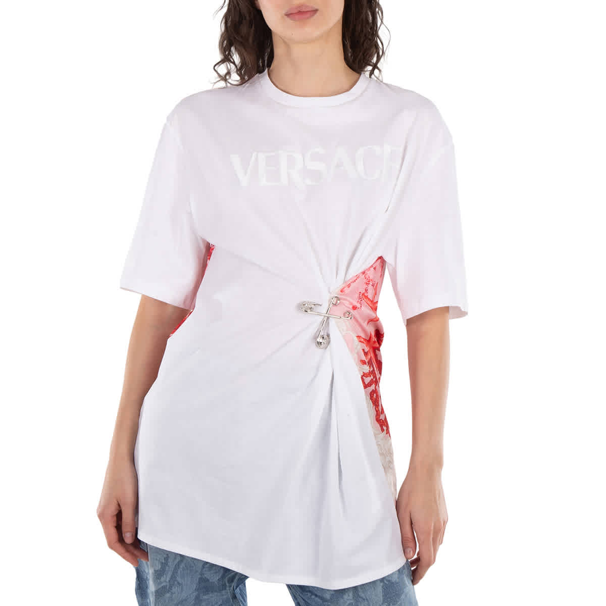 

Футболка Versace Safety Pin Barocco Sea Printed, белый/мультиколор