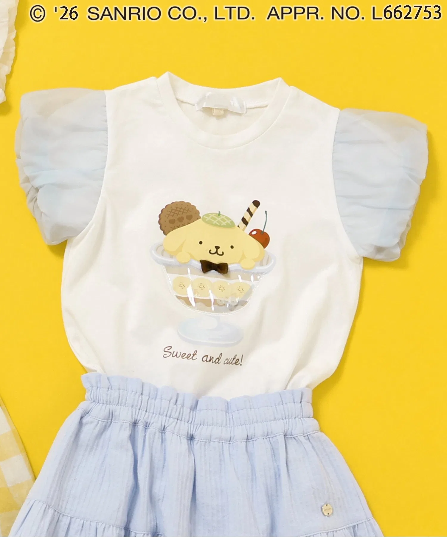 Футболка для девочек Sanrio Помпо-пурин с паффами, белая
