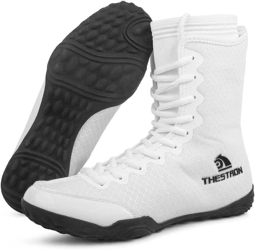 

Мужские профессиональные боксерские и борцовские ботинки THESTRON, дышащие тренировочные бои, мужская обувь для боевых искусств, высокие спортивные кроссовки для фитнеса, белый