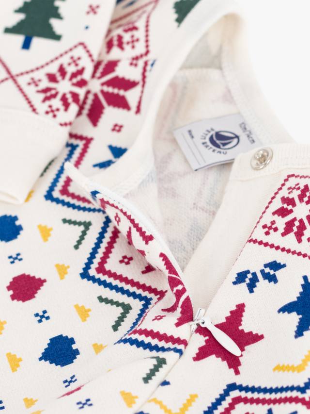 Детский хлопковый праздничный комбинезон-пижама с молнией Petit Bateau, Milk/Multi — фото 3