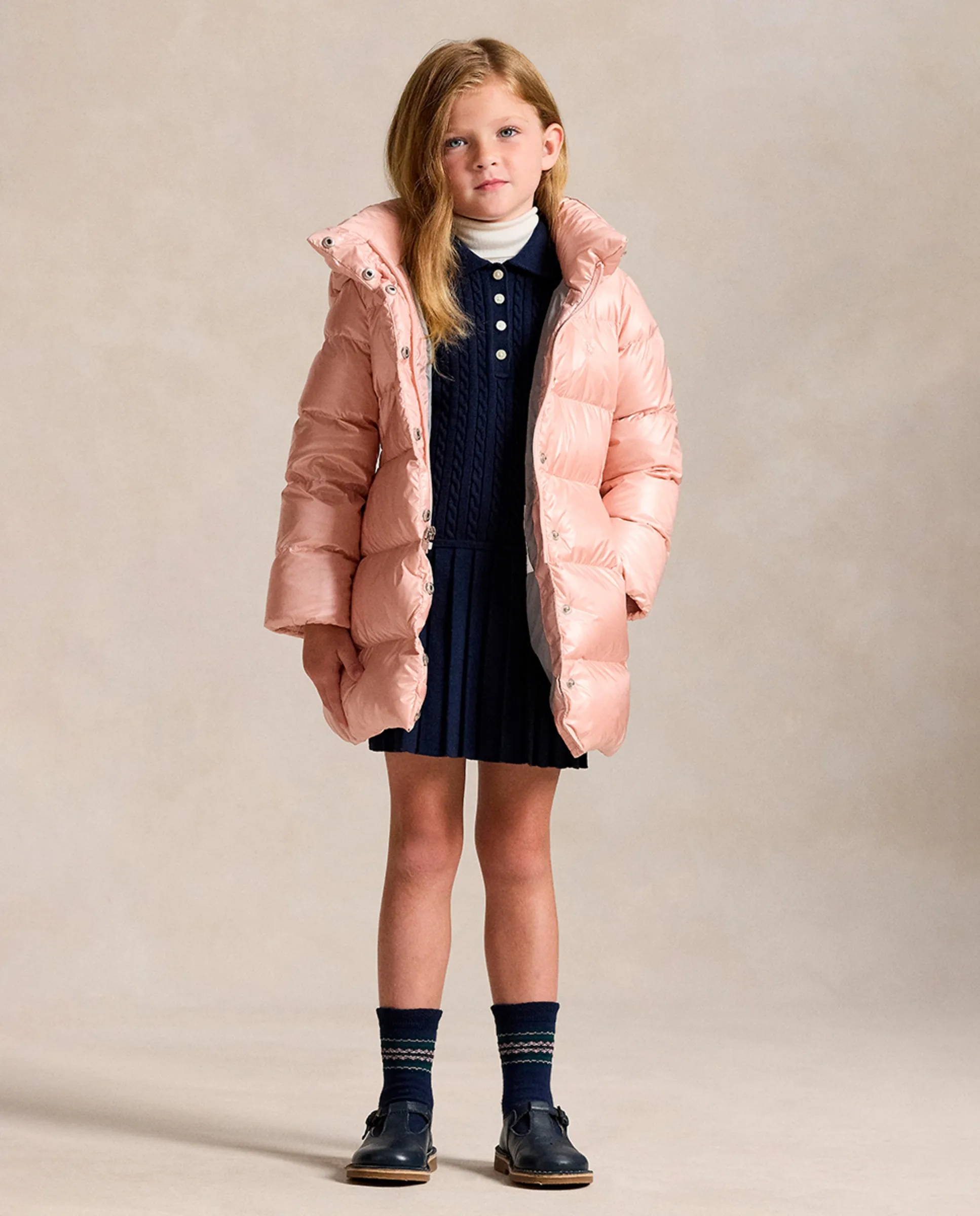 

Длинный детский пуховик с металлизированным покрытием Polo Ralph Lauren, розовый