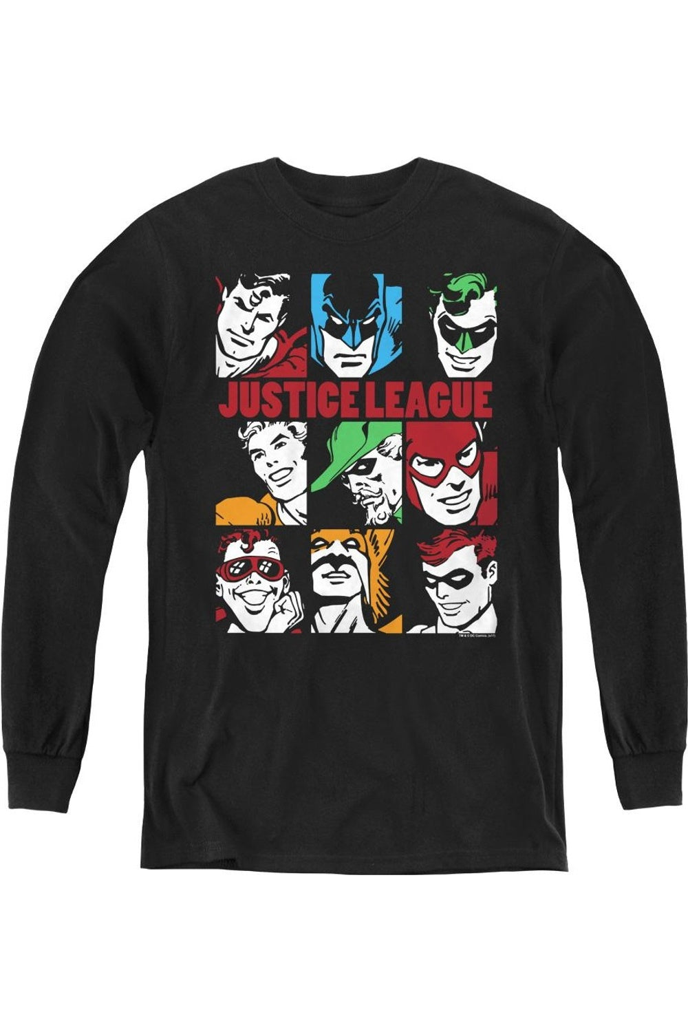 

DC Comics Девять Блоков Справедливости молодежная футболка с длинным рукавом Gildan, черный