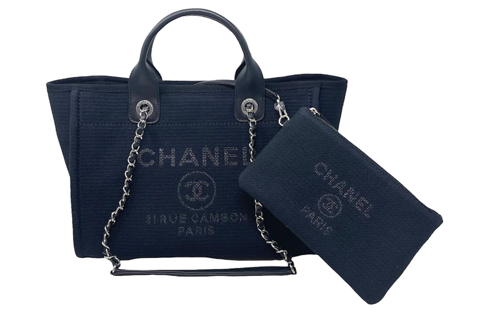 

CHANEL Сумка-шоппер из холста, сумка-шоппер, сумка на одно плечо, маленькая женская, темно-синяя