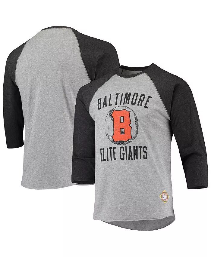 

Футболка мужская, серо-лиловая, черная Baltimore Elite Giants Negro League с надписью реглан и рукавом 3/4 Stitches