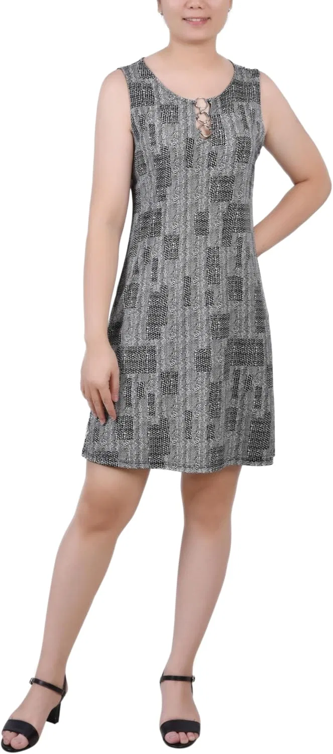 Женское повседневное платье без рукавов с кольцами NY Collection, Black/White Geosquare