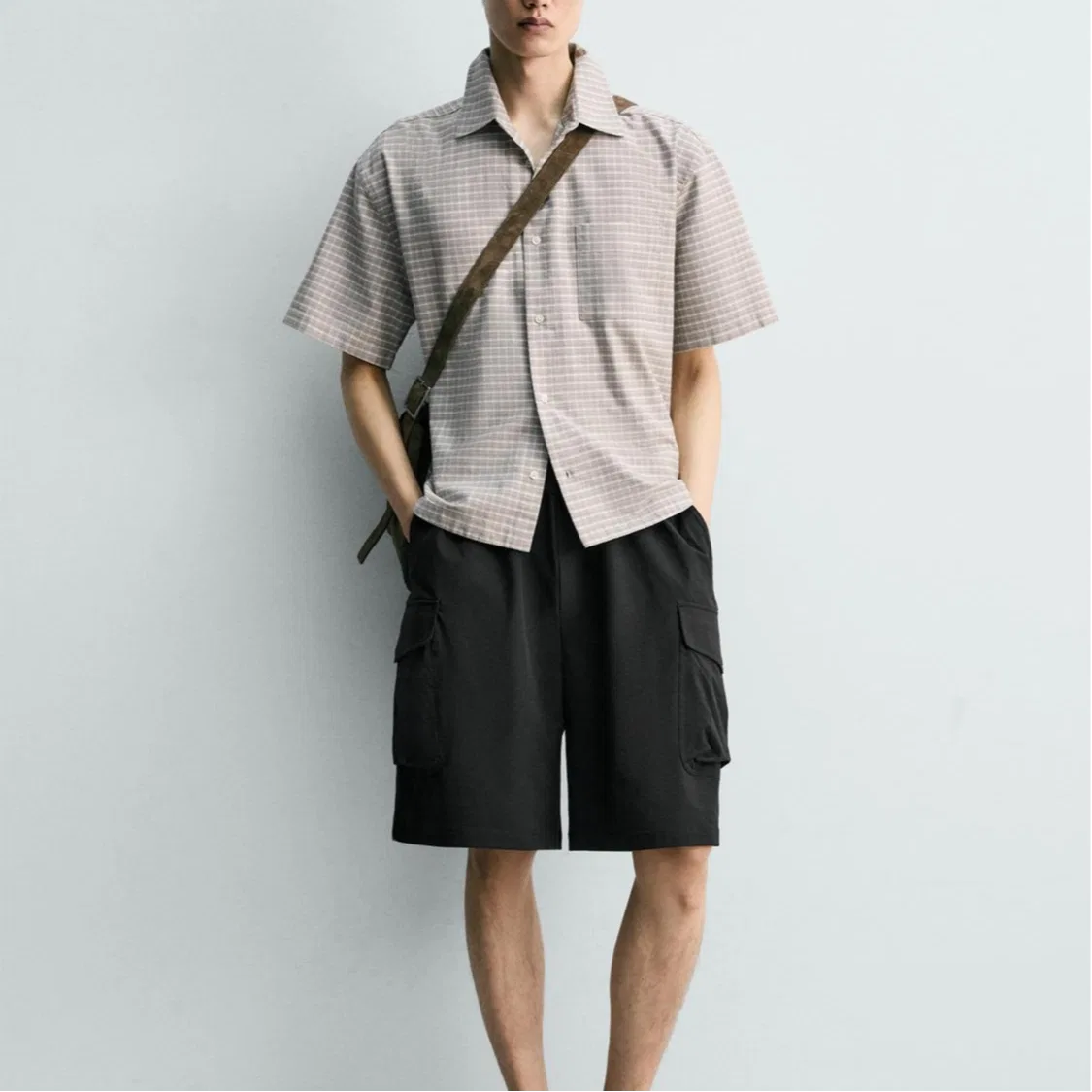Мужская рубашка с воротником Light Gray ZARA, Светло-серый — фото 4