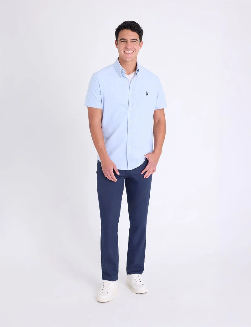Мужская рубашка U.S. Polo Assn. Short Sleeve Stretch Oxford, голубой — фото 3
