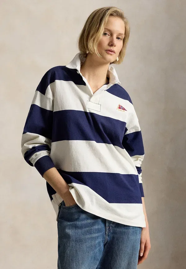 Поло с длинным рукавом Polo Ralph Lauren, белый/темно-синий — фото 4