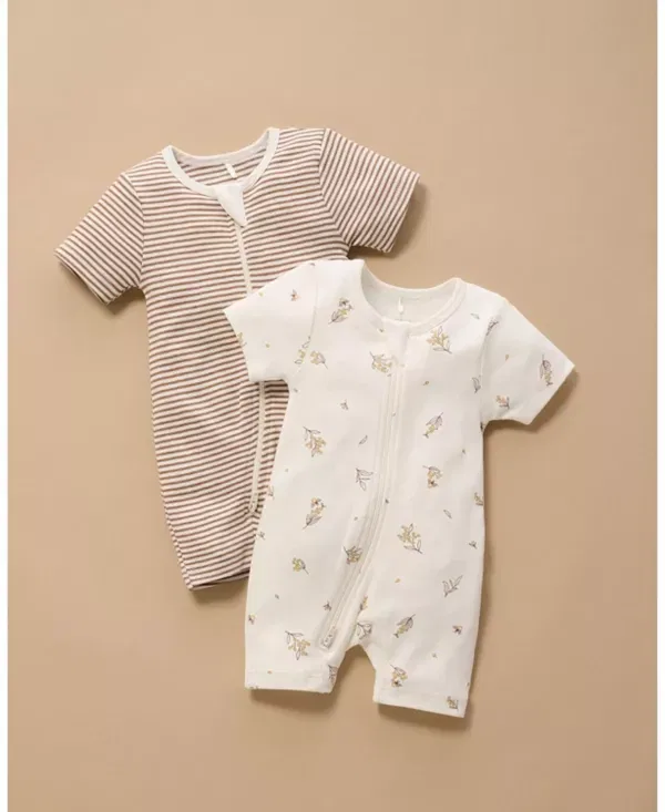 Детский комбинезон на молнии с коротким рукавом комплект из 2 штук Purebaby, Vanilla Wattle Bee Pack — фото 2