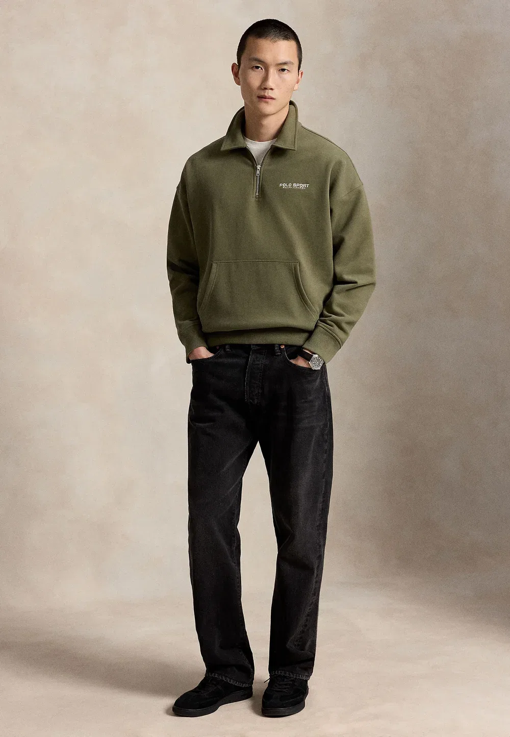 Свободная спортивная толстовка-поло унисекс - толстовка Polo Ralph Lauren, Cruise Olive — фото 2