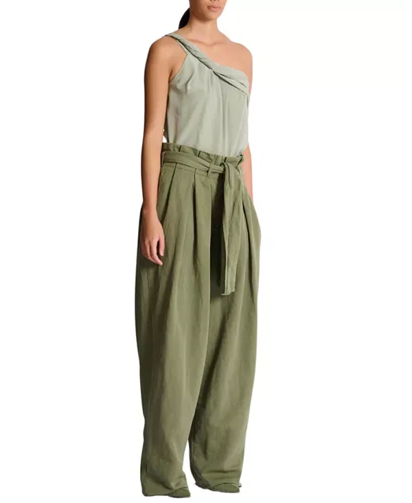 Женские брюки из твила с высокой посадкой Twill high-waisted trousers Balmain, зеленый — фото 4