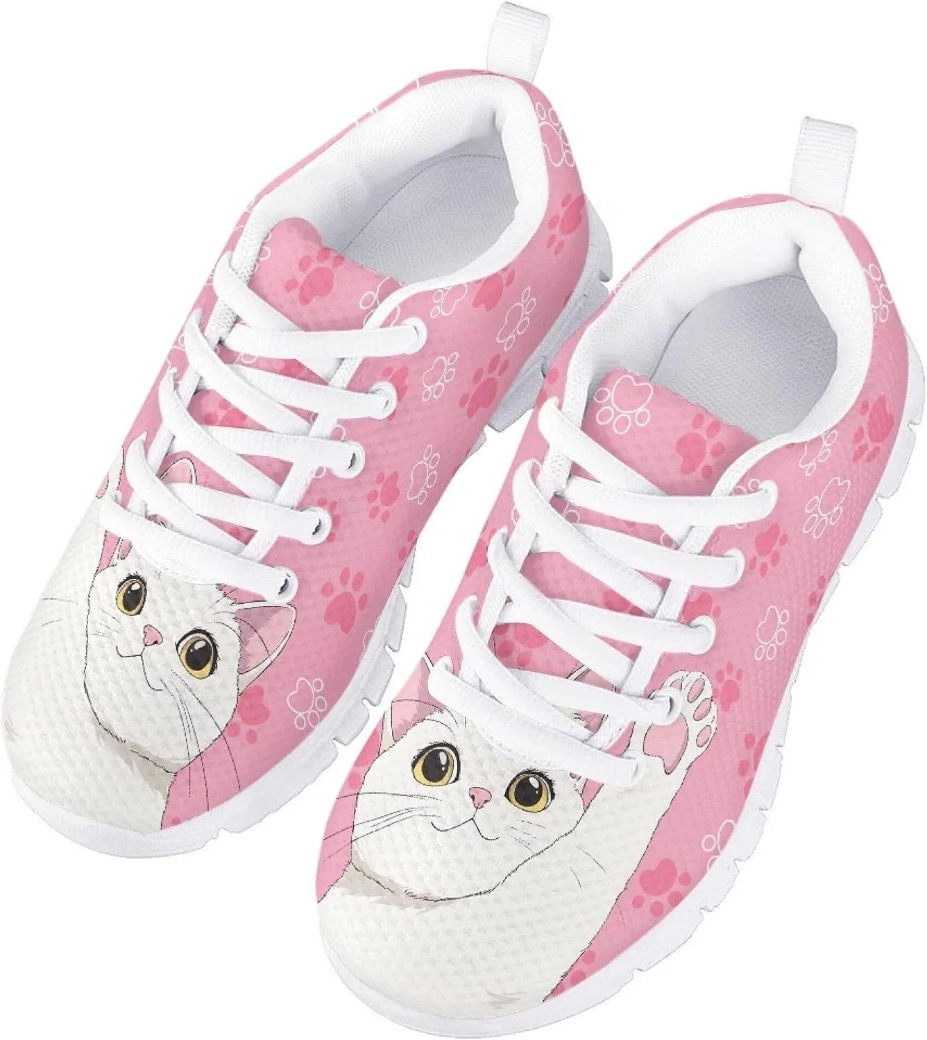 Детские кроссовки для девочек с принтом Fowototi, Pink Floral Cute Cat — фото 3