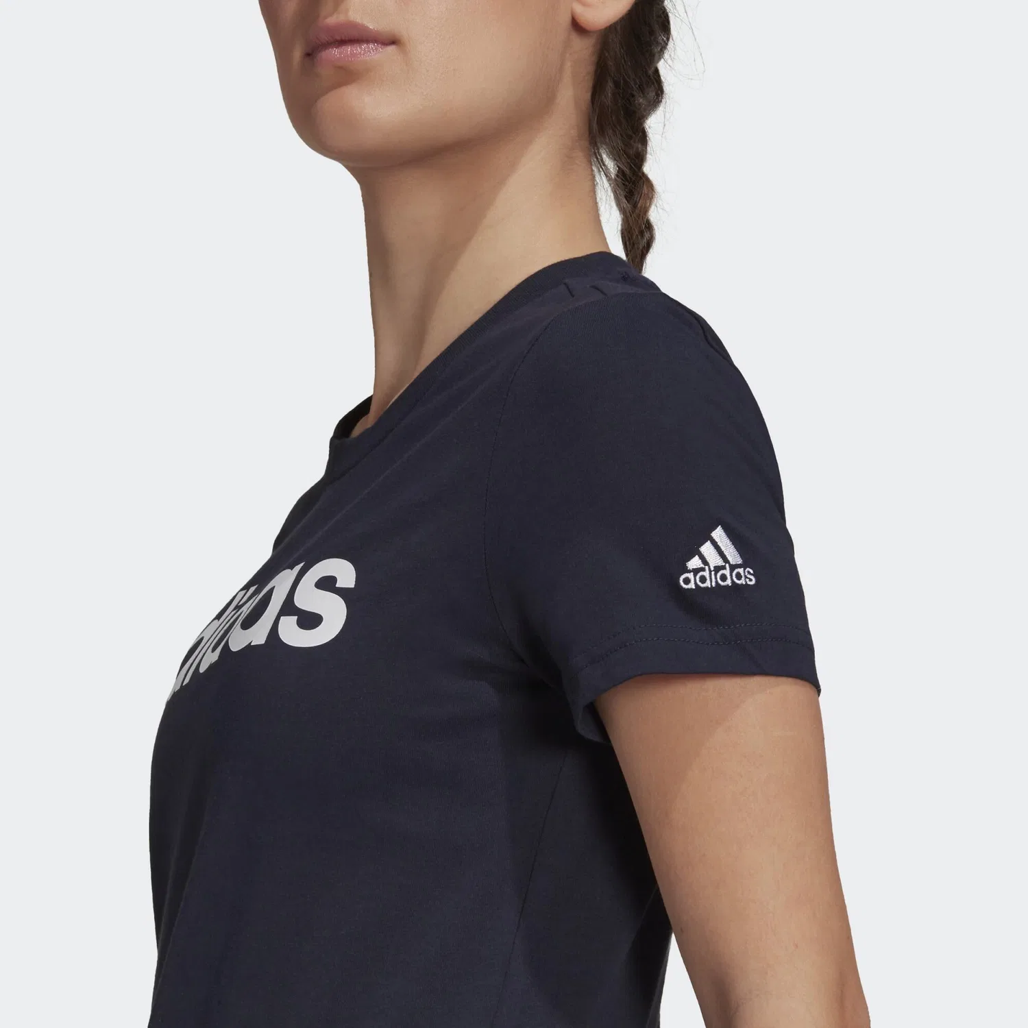 Мужская футболка с коротким рукавом Essentials Slim-T-Shirt с логотипом Adidas, Petrolblau / Weiss — фото 4