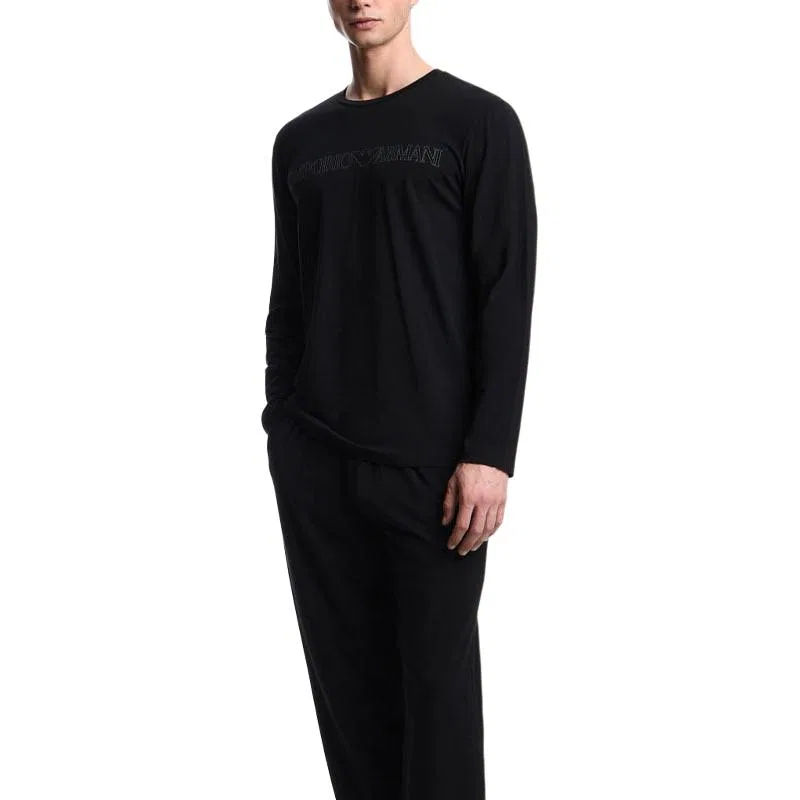 Мужской комплект пижамы с логотипом Emporio Armani, Black — фото 4