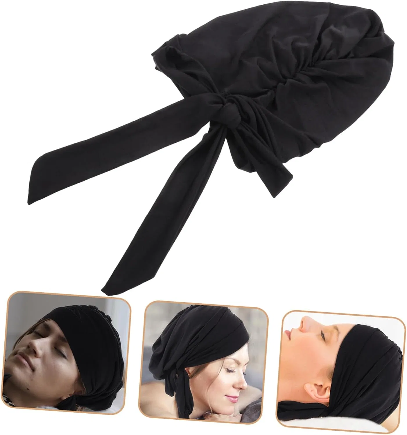Шапочка для сна Satin Turban, minkissy, 4 шт, Black — фото 2