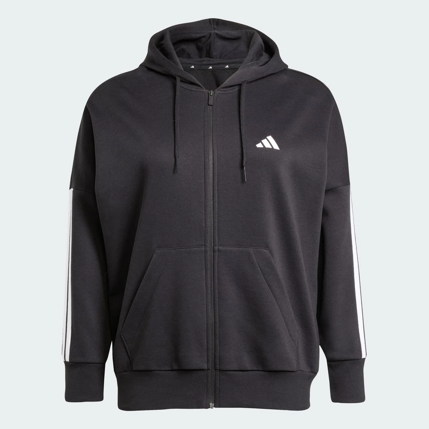 Женское худи с длинным рукавом Essentials 3-Streifen Full-Zip Fleece Kapuzenjacke Adidas, Schwarze Weiss — фото 2