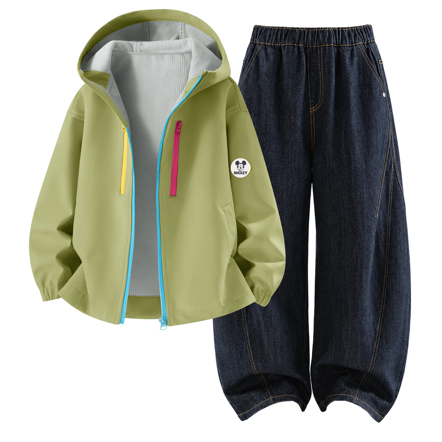 Детский спортивный комплект с капюшоном, ветрозащитный, Didi Zhong Round Hook-and-Loop Green+Solid Color Denim Black Blue, Disney