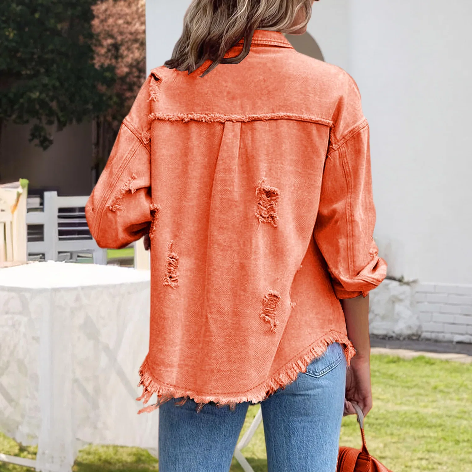 Женская джинсовая куртка oversize с бахромой, Arancia — фото 4