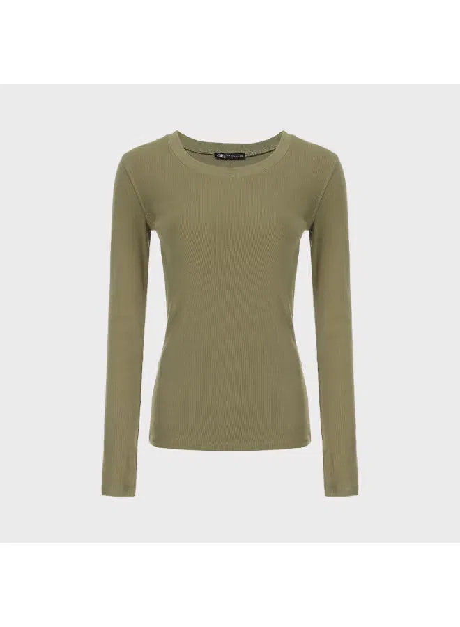 Футболка с длинным рукавом Zara, оливковый — фото 2