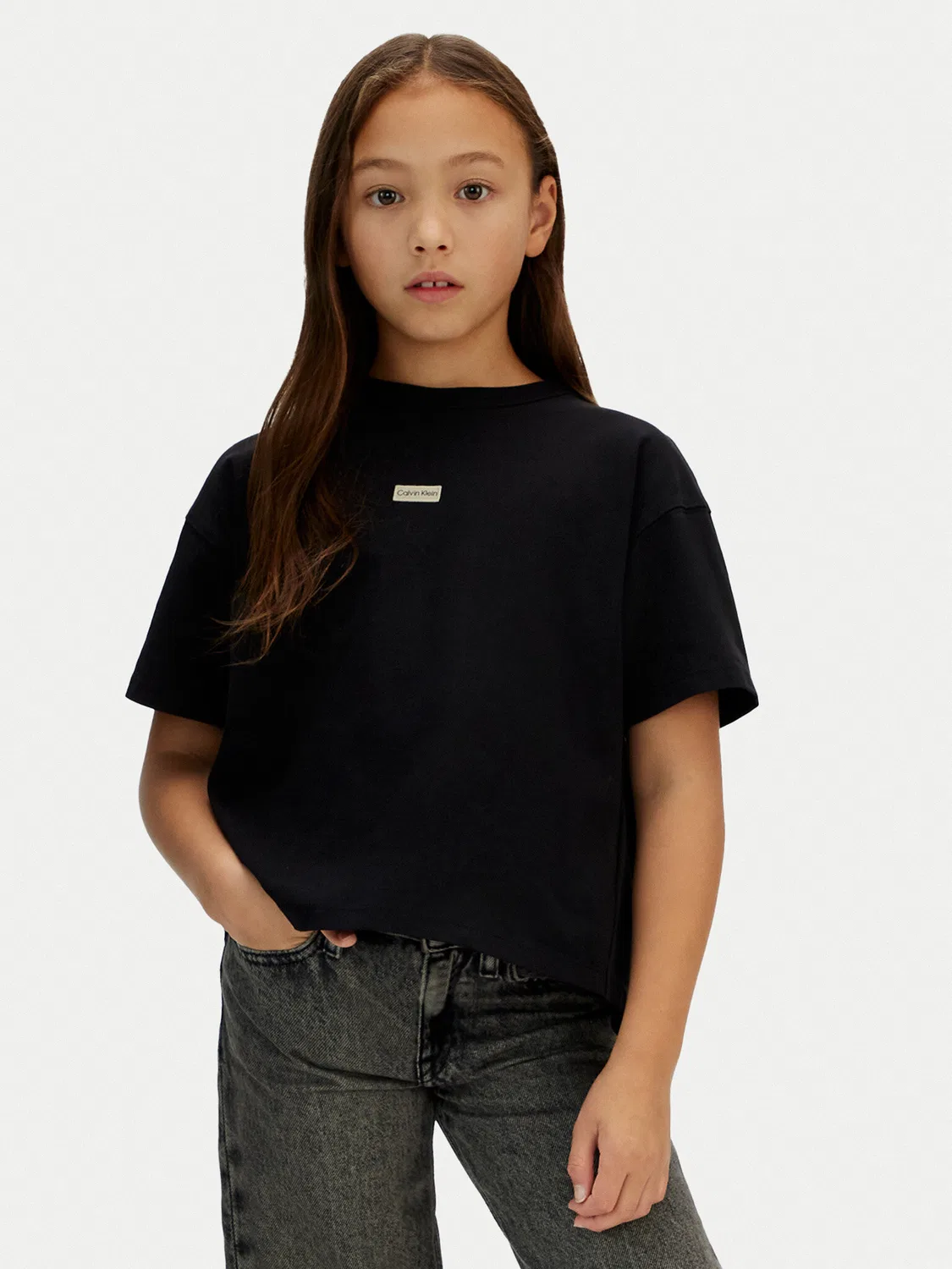 Футболка стандартного кроя для девочки Folded Logo Calvin Klein Jeans, черный