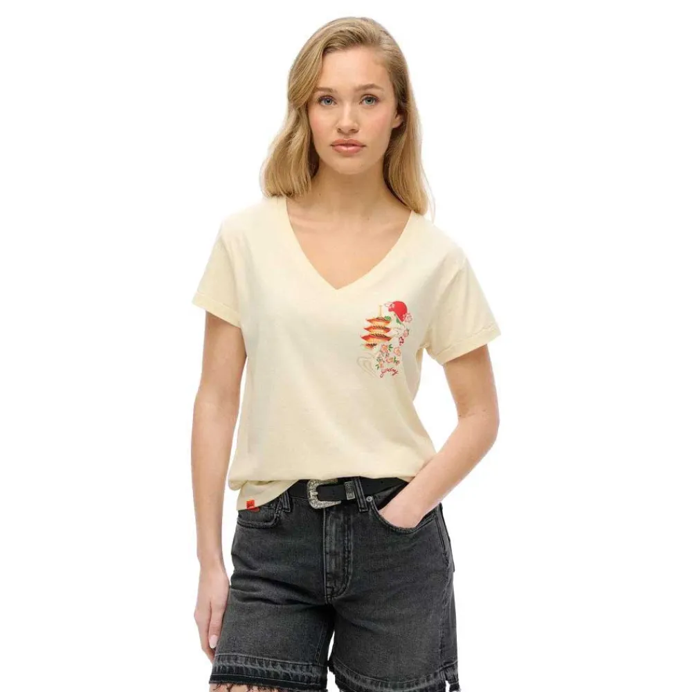 

Футболка с коротким рукавом Superdry Suika Metallic Relaxed Vee, бежевый