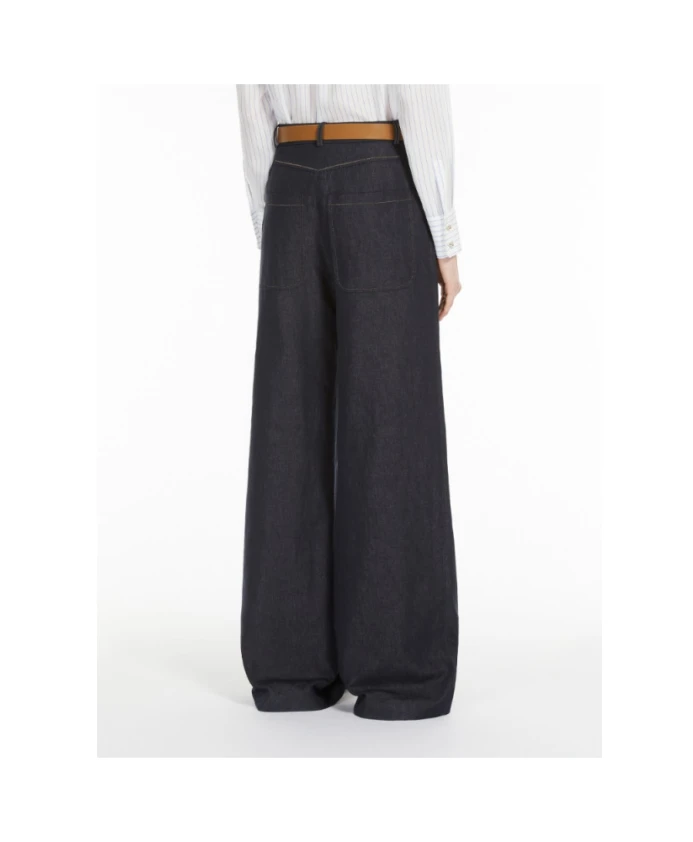 Брюки из хлопка и льна с широкими штанинами Max Mara, синий — фото 3