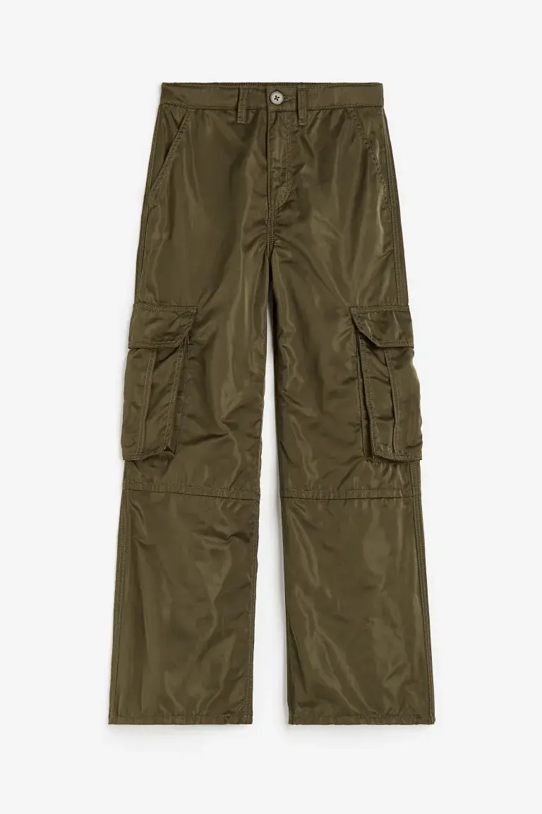

Брюки H&M Wide-leg Cargo, хаки