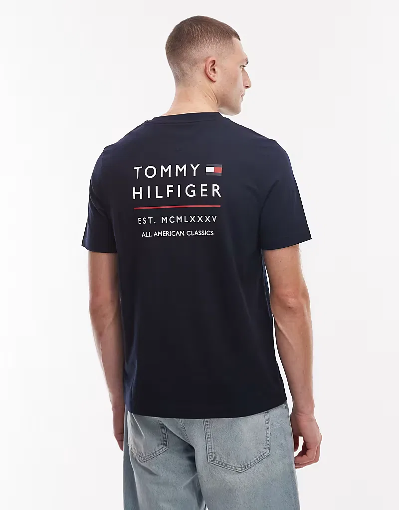 Футболка Tommy Hilfiger с вышитым логотипом Stack, темно-синяя