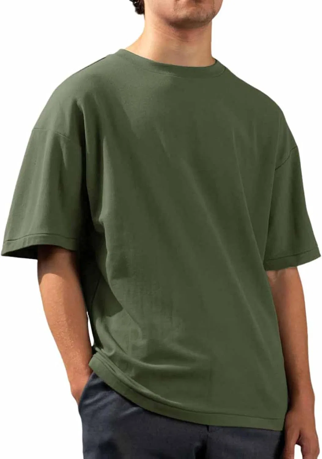 Мужская футболка с коротким рукавом, круглая горловина, однотонная, Army Green
