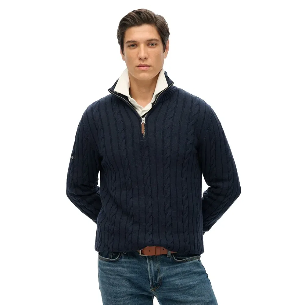 Свитер с полузастежкой Superdry Cotton Classic Cable, синий