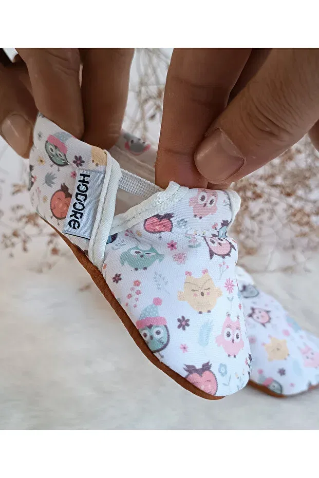Детские пинетки для девочек из кожи с принтом Non-Slip Sole Confused Owls Hodore, Owl — фото 3