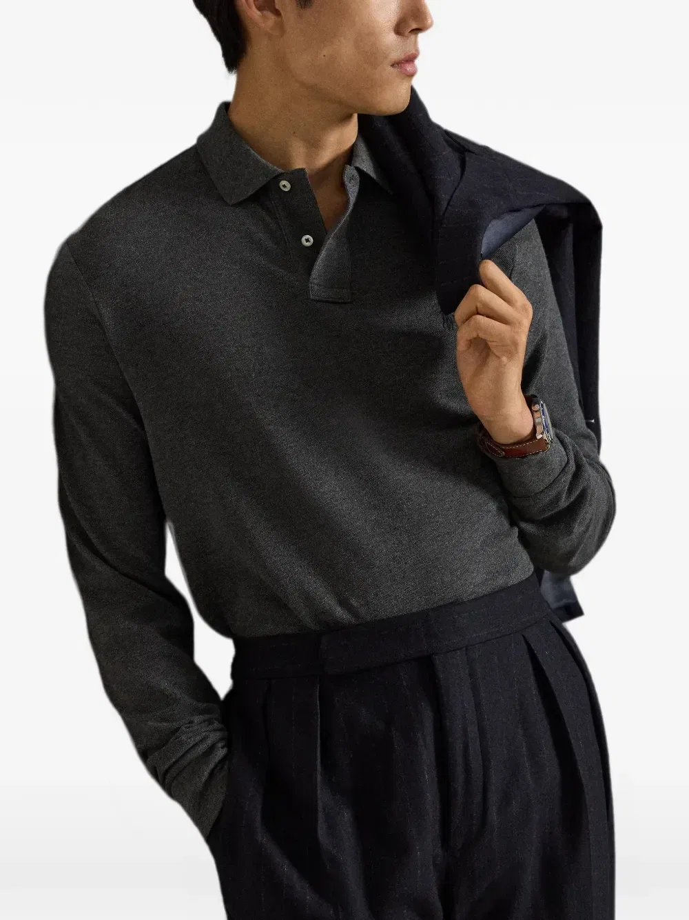 Поло из сетки фасона Custom slim fit Polo Ralph Lauren, серый — фото 3