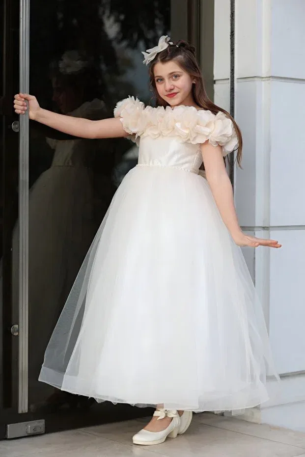 Детское платье для девочек с коротким рукавом Miss Rain, Beige