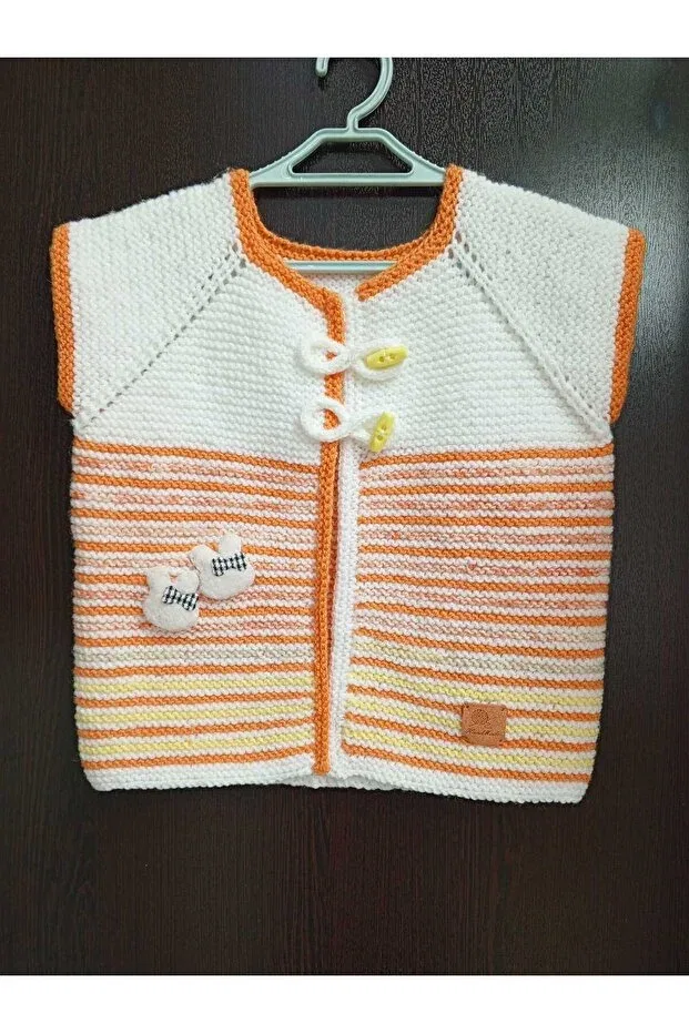 Детский кардиган в полоску Hand knitted children's cardigan Esmasultan, Orange