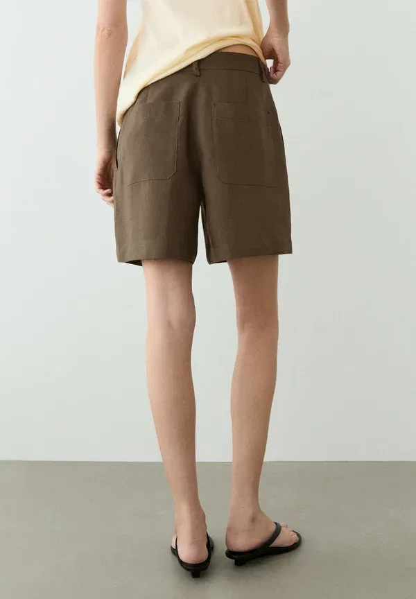 Шорты из льна Massimo Dutti, Mottled Dark Green, темно-зеленый — фото 3