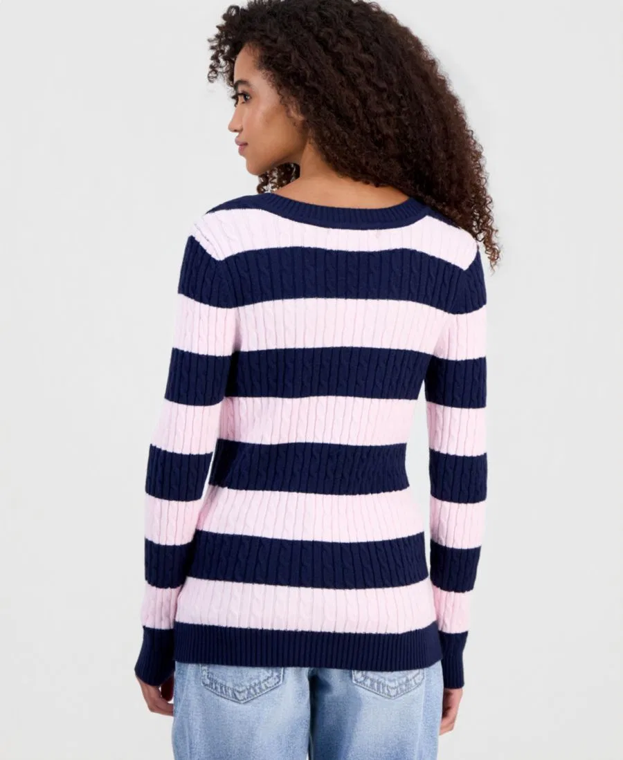 Свитер с V-образным вырезом, длинным рукавом, в полоску, Navy & Pink Stripe Madden Girl — фото 3