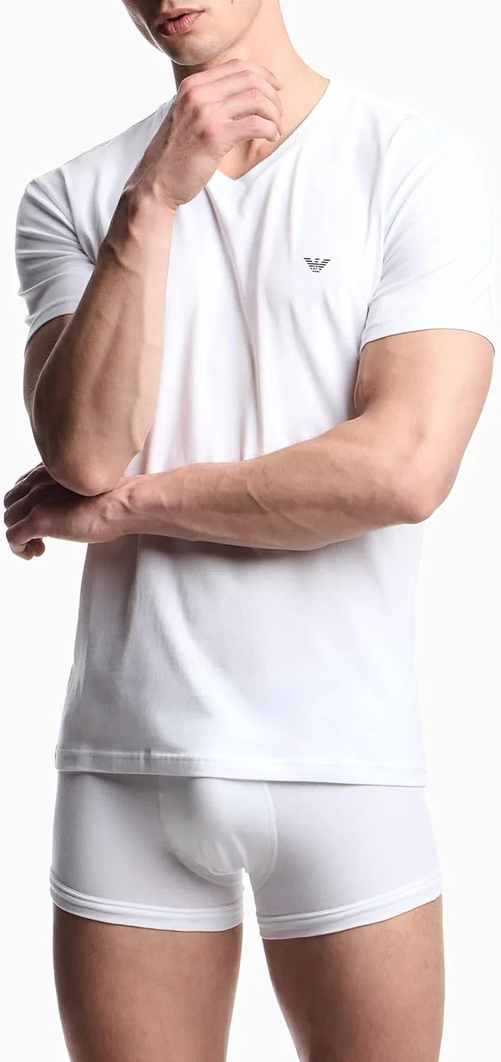 Мужская футболка с V-образным вырезом Stretch Cotton Jersey Emporio Armani, White — фото 2