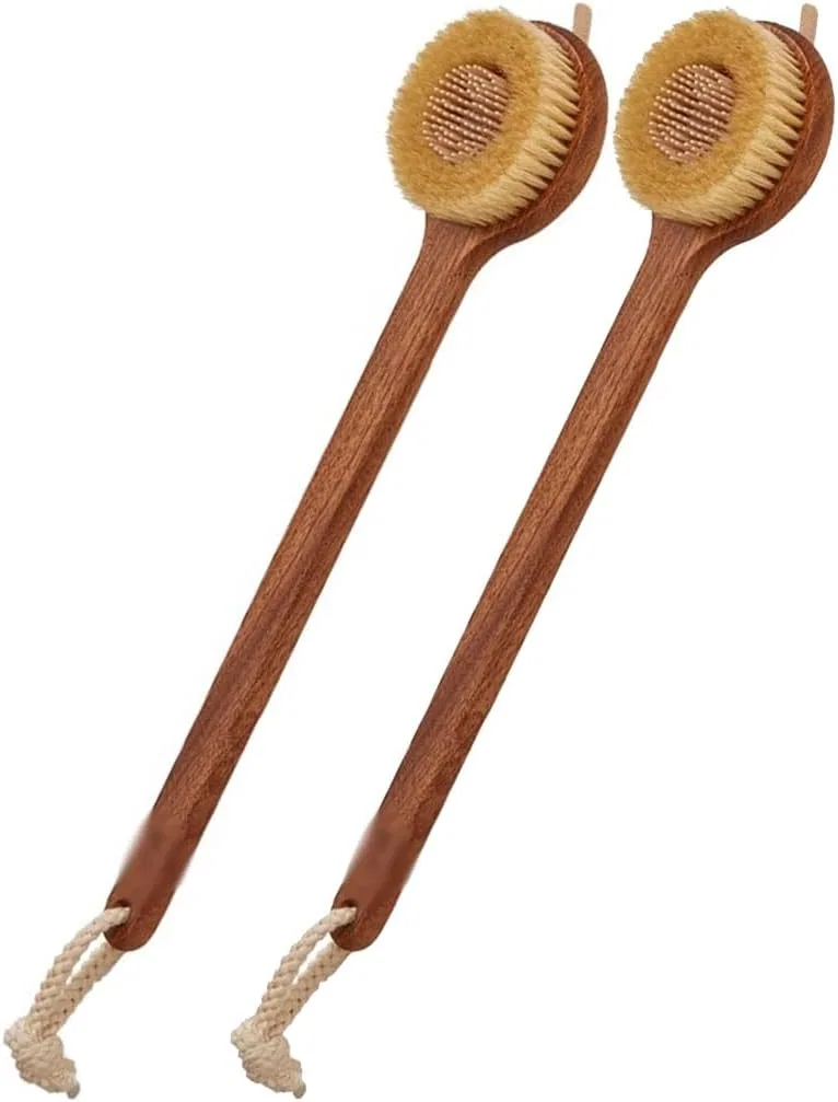 Щетка для тела с длинной ручкой, щетина + силикон, 2 шт, 41x9.4 см, Brown Generic