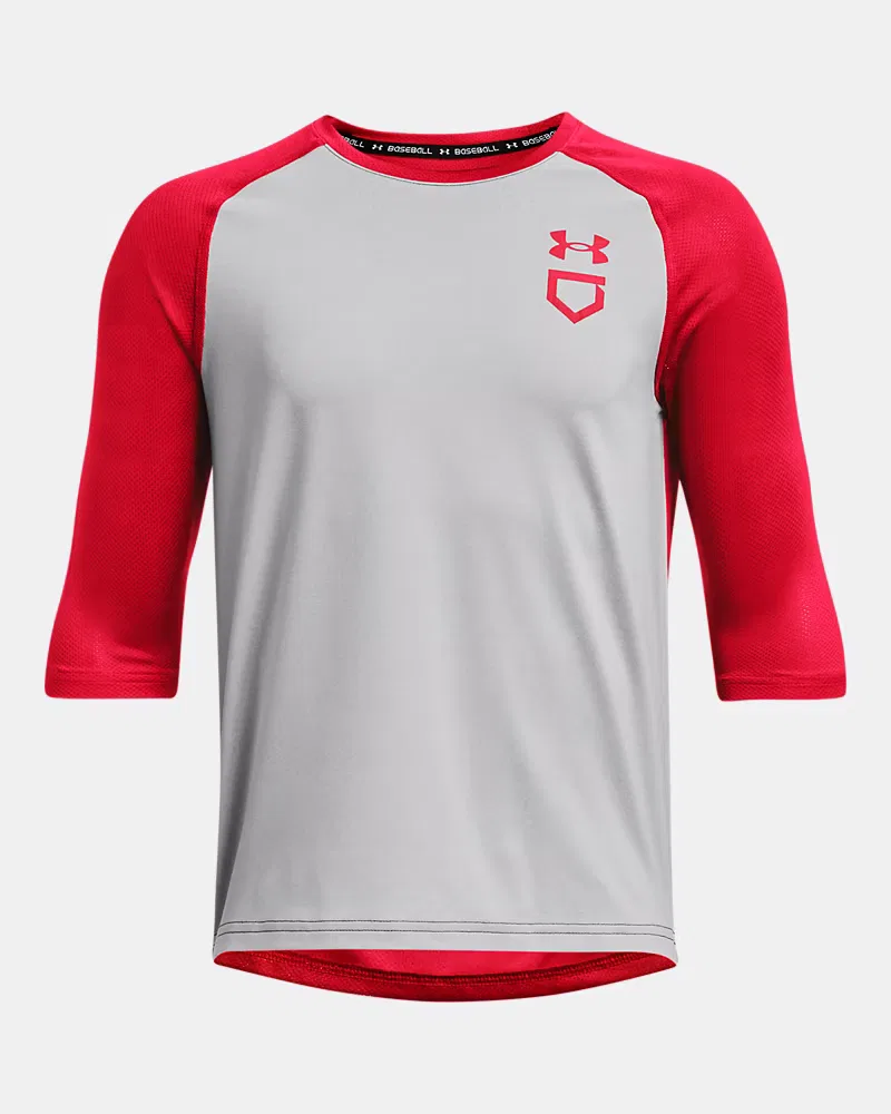 Рубашка для мальчиков с рукавом реглан ¾ и сетчатыми вставками UA Utility UnderArmour, Mod Gray Full Heather/Red
