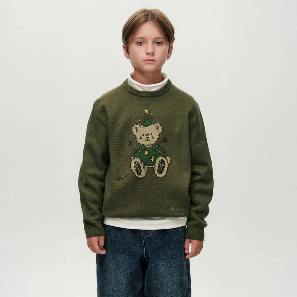 Детский вязаный пуловер Holiday Bear, хаки, от Marithé Kids