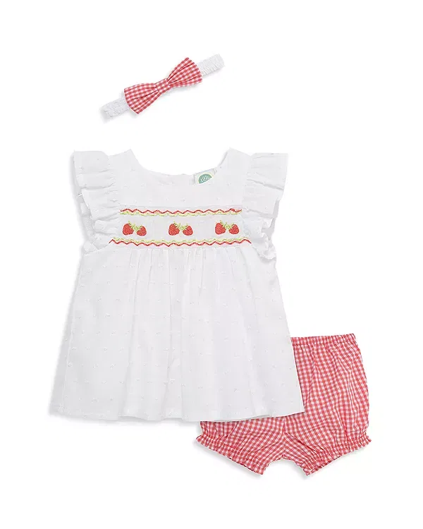 Комплект для новорожденных девочек с клубничным принтом Little Me, White/Red
