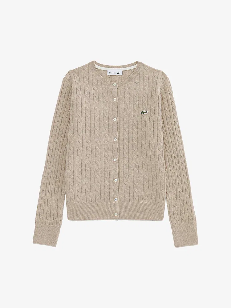 Кардиган женский LACOSTE Cable Crewneck, кашемировый, Beige — фото 4