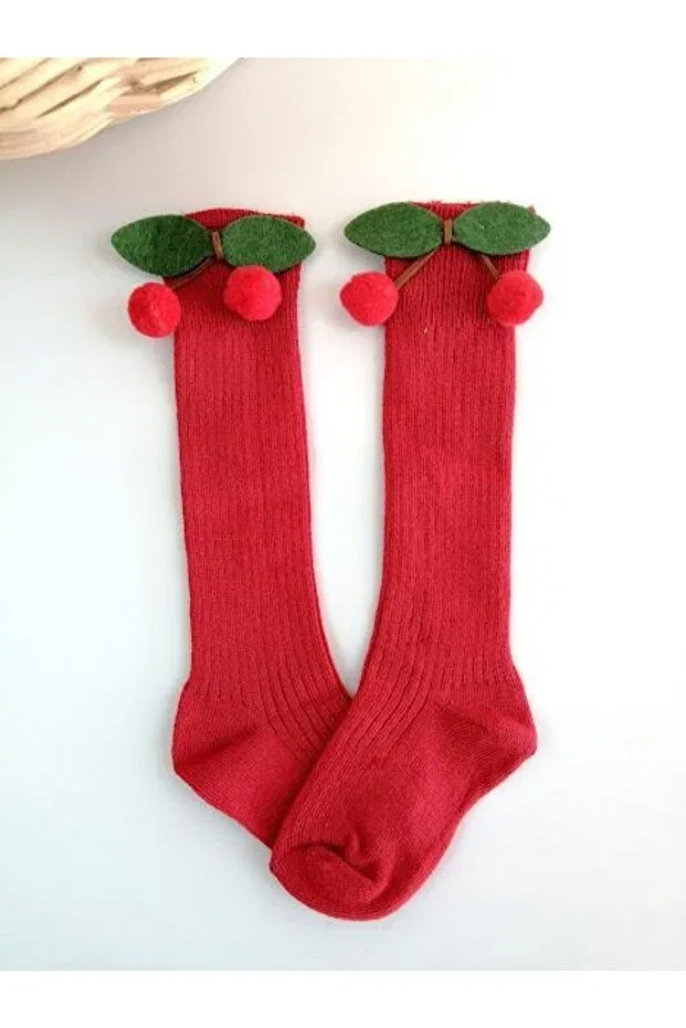 Детские носки для девочек с принтом Knee length cherry socks Aryakids, Red
