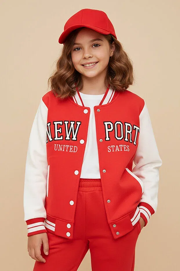 Детская куртка для девочек с принтом Girl's brushed inside thick college jacket Wanex, Pomegranate Blossom — фото 3