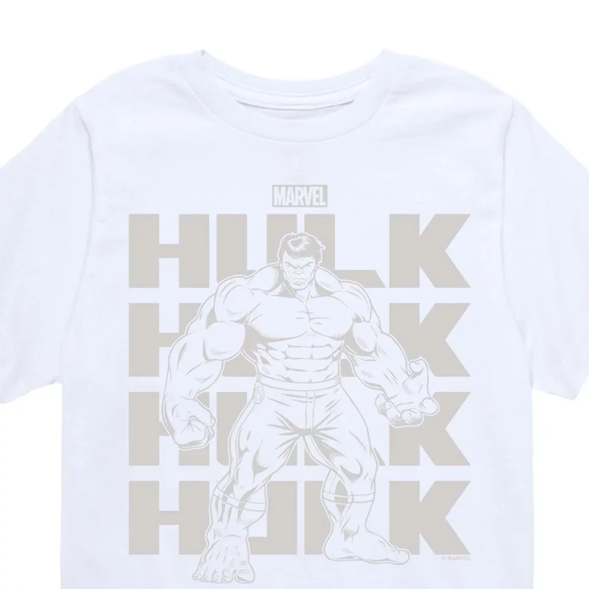 Детская футболка с коротким рукавом с принтом Hulk Monochrome Marvel, White — фото 2