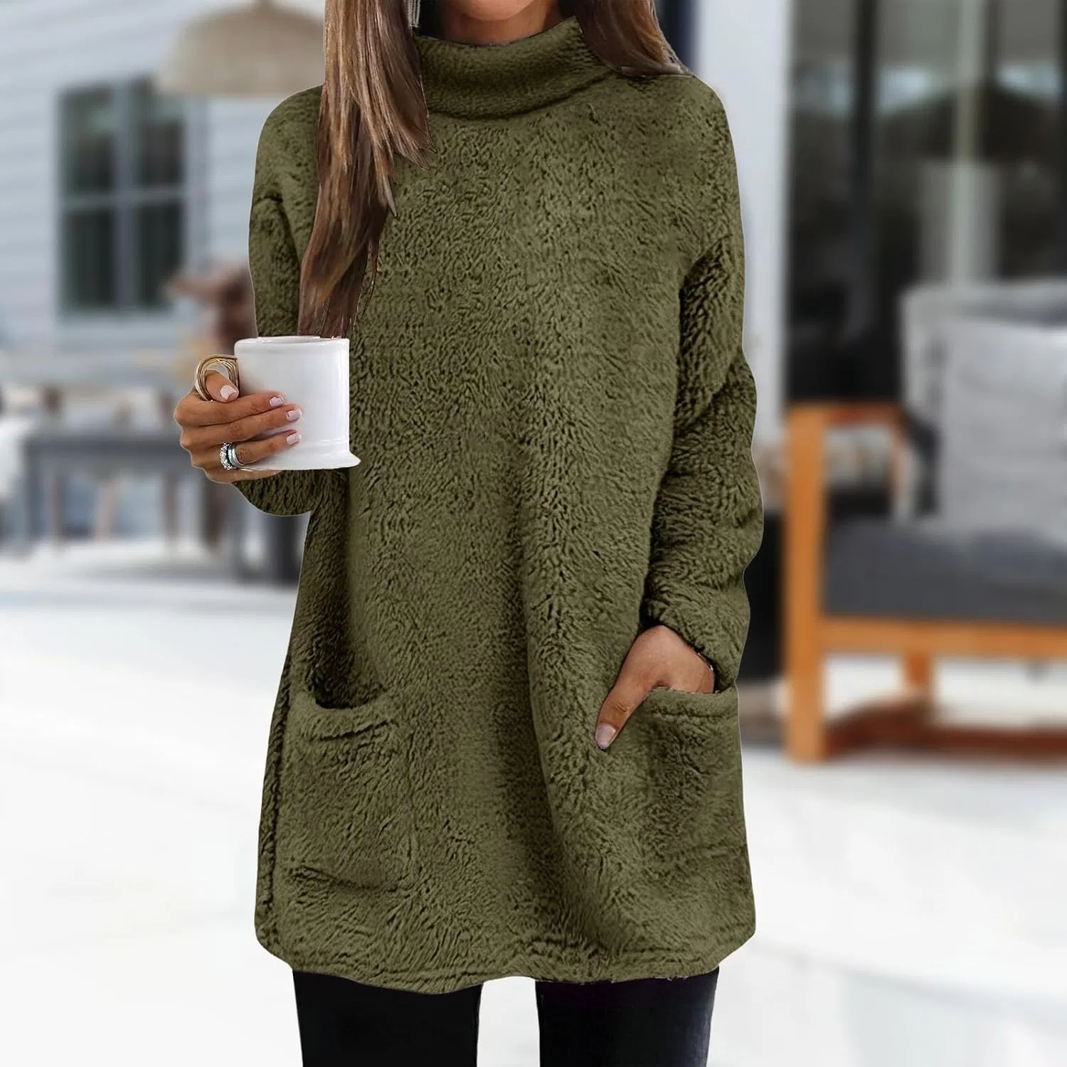 Женский свитшот с принтом, модель Mockneck, зелёный — фото 3