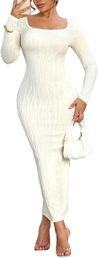 Женское длинное платье миди с разрезом Bodycon, Beige