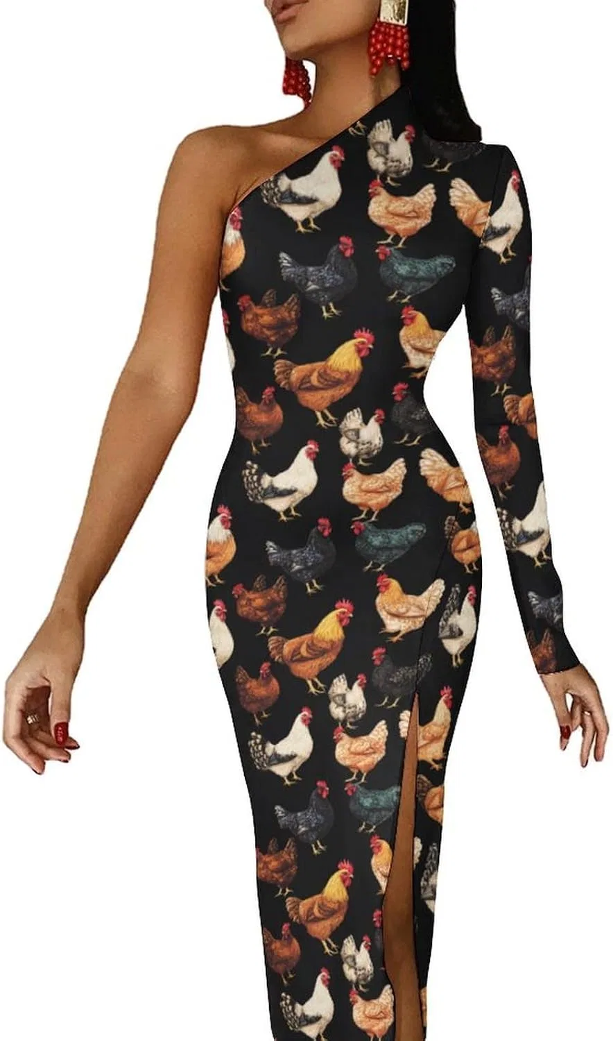 Женское коктейльное платье с одним плечом Bodycon Chickens, Style